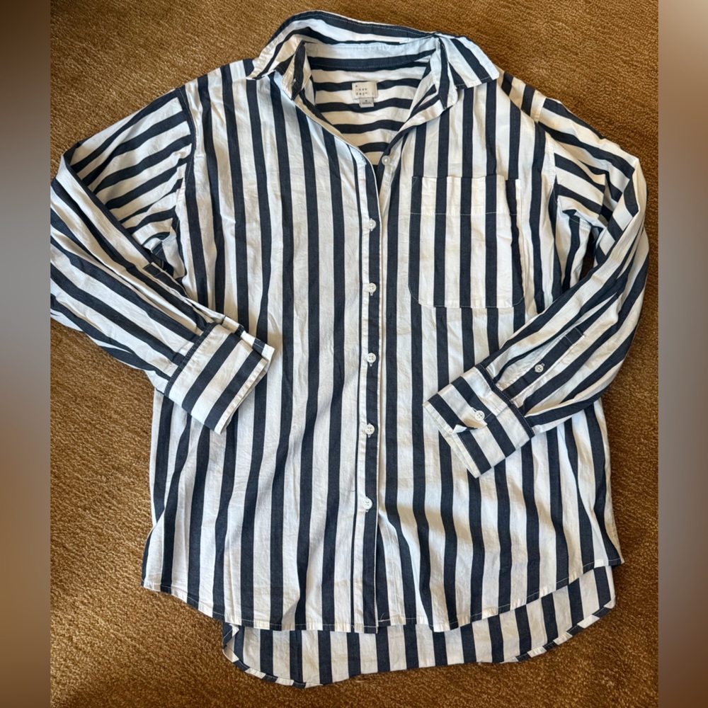 a new day Navy & White Striped Button-Down Shirt